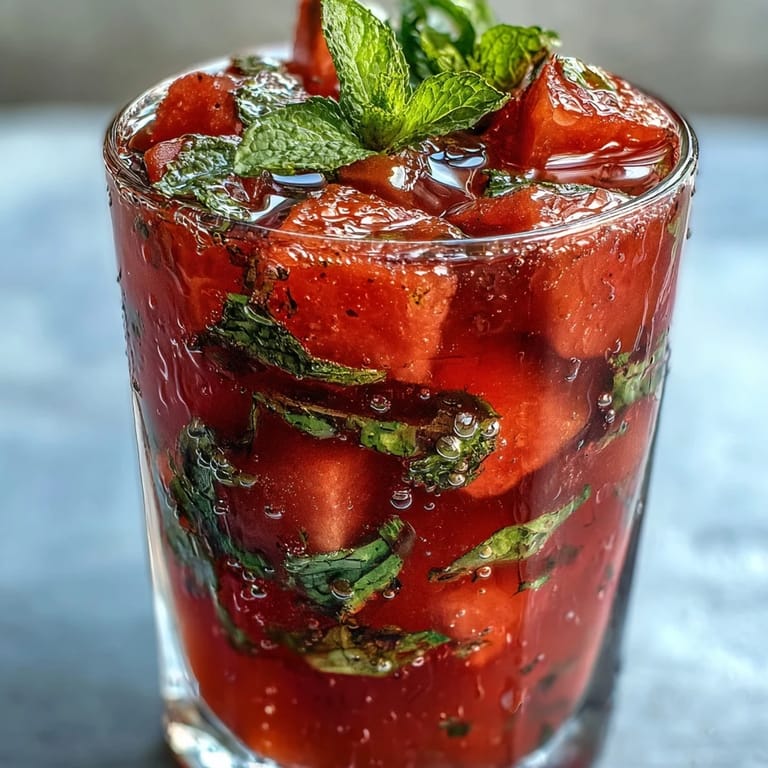 Kühlende Wassermelonen-Minze-Limonade in einem Krug mit Zitronenscheiben