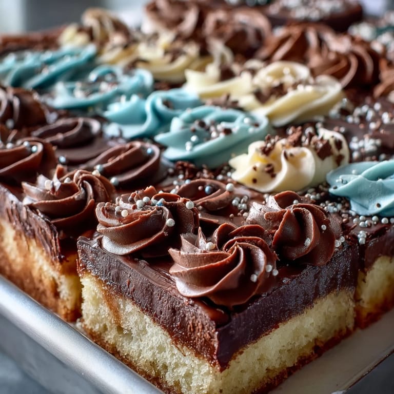 Feuchter Vanille-Blechkuchen mit glatter Buttercreme und farbenfroher „Class of 2026“-Verzierung.