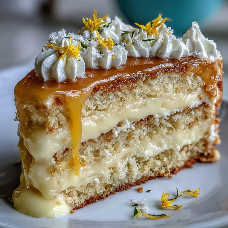 Leichte, sonnige MutterTAGS-Zitronen-Torte, bedeckt mit süßen Sahne-Blumen-Akzenten.