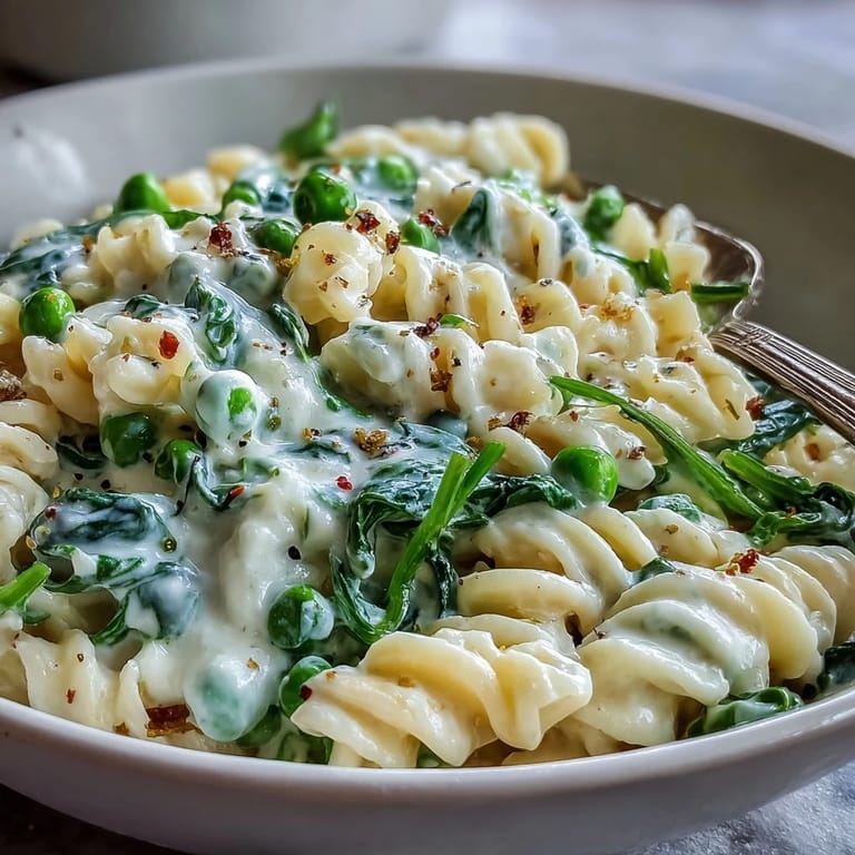 Leckere One-Pot-Zitronen-Ricotta-Pasta mit süßen Erbsen und frischem Spinat.