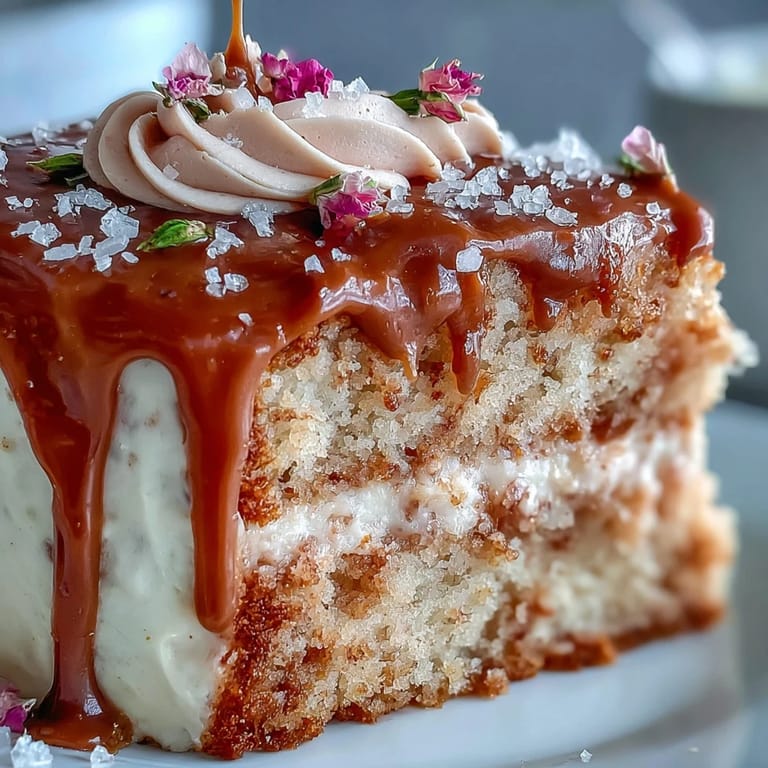 Festlicher Rosé Velvet Cake mit cremigem Frosting, dekoriert mit fließendem Gold.