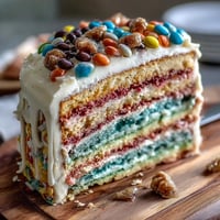 Festlicher Kuchen mit bunten Schichten und versteckter Süßigkeitenfüllung für Cinco de Mayo.