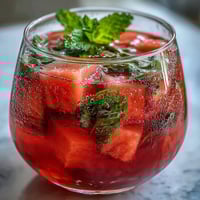 Wassermelonen-Minze-Limonade mit frischen Minzblättern und Eiswürfeln