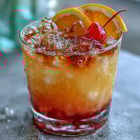 Lebendiger Mocktail mit Orangensaft, Ananassaft und Grenadine in Sonnenaufgang-Farben.