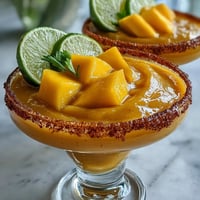 Frisch gemixte gefrorene Mango Margarita Mocktail mit Limette und Agavendicksaft.