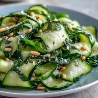 Zucchini-Bänder-Salat mit Zitrone und Parmesan, erfrischend leicht serviert.
