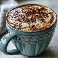 Ein beruhigender Adaptogen-Latte mit cremiger Textur und süßen Gewürznoten dampft.