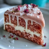 Zartrosa Hochzeitsrosé-Samttorte mit glänzendem Goldtropf, perfekt für Feiern.
